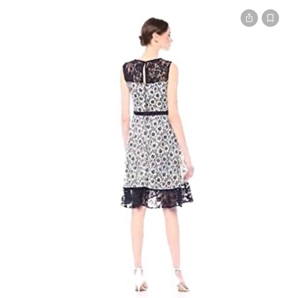 Nwt Ivory & Navy daisy print lace illusion midi dress Size 10 - Picture 3 of 8